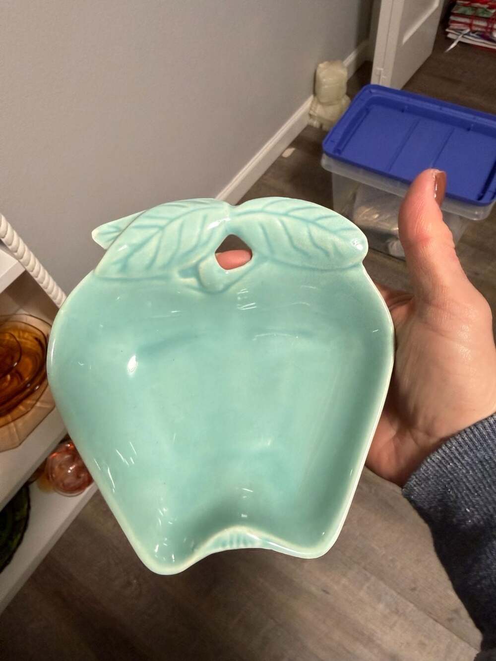 Hoenig of California Apple Dish Turquoise Ceramic 734 USA